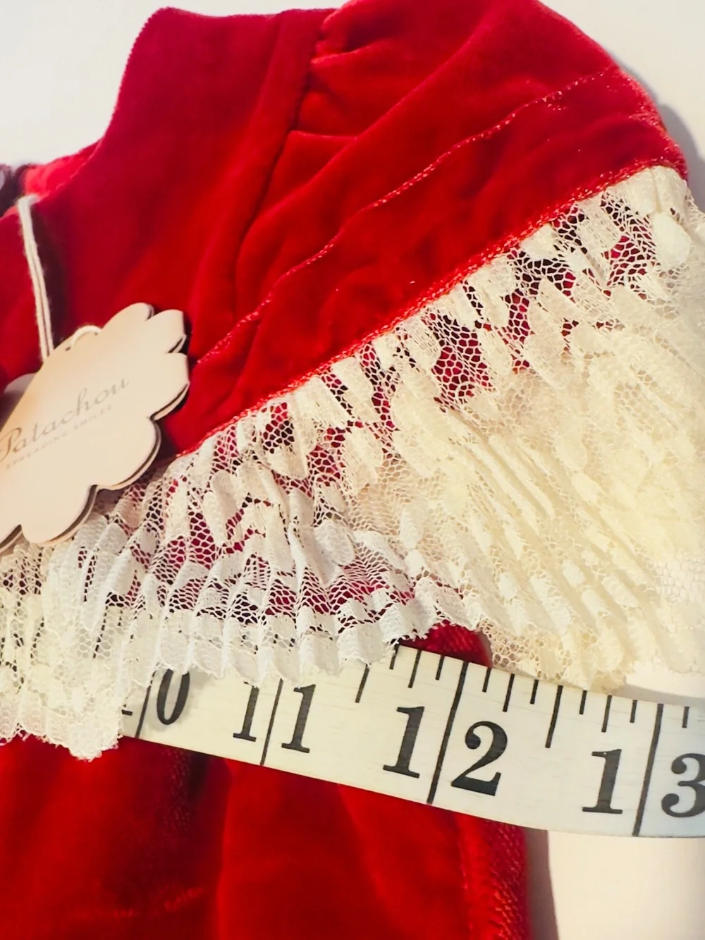 PATACHOU Baby Girls Red Velvet & Lace Bib Collar 24 Months NEW WITH TAG